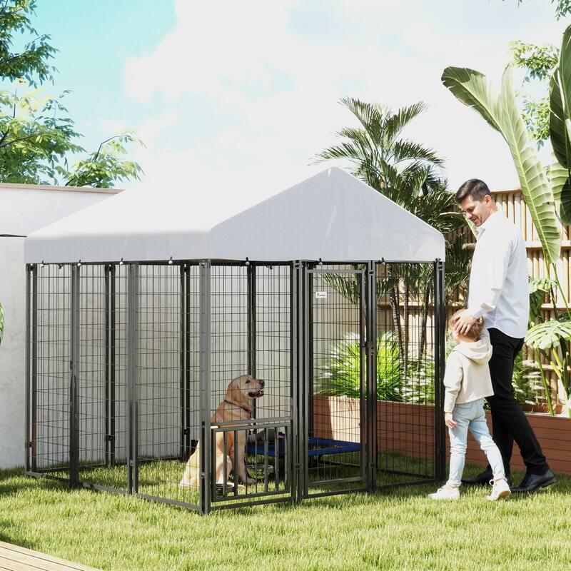 PawHut 5.9' x 5.9' x 6' Outdoor Dog Kennel, Welded Wire Heavy Duty Dog Run, Dog Kennel Outside with Waterproof