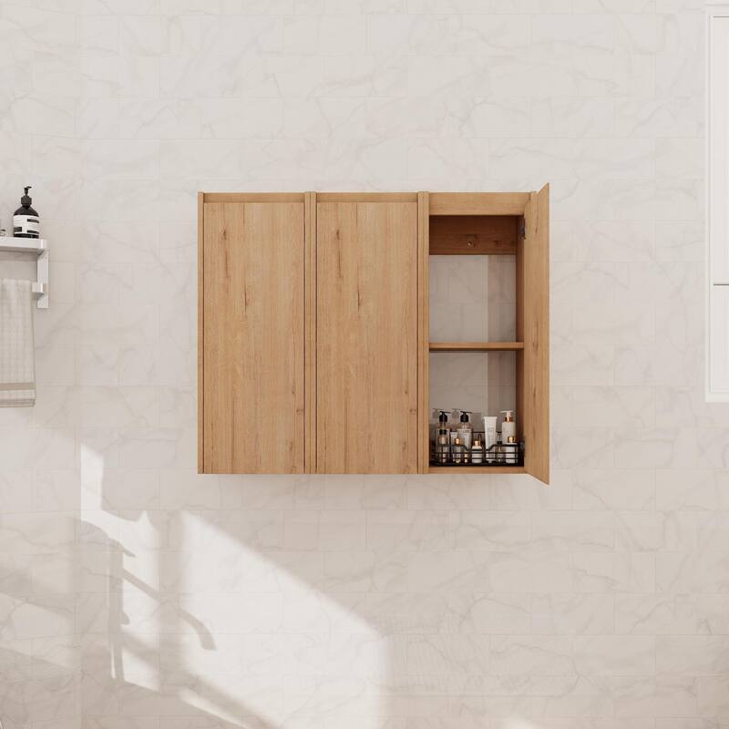 Beingnext 12"/36" Wall Mounted Bathroom Side Cabinet With Soft Close Door And Shelf - 35.43"W x9.81"D x 29.5"H - Imitative Oak