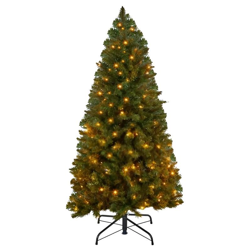 Green PVC and Iron 4x2.6 ft Pre-Lit Christmas Tree with 120 LED Lights and 8 Modes - 2.6 x 4 ft