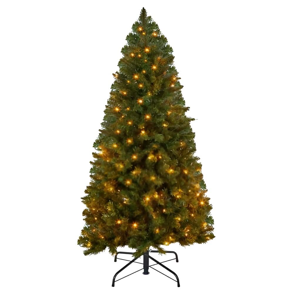 Green PVC and Iron 4x2.6 ft Pre-Lit Christmas Tree with 120 LED Lights and 8 Modes - 2.6 x 4 ft