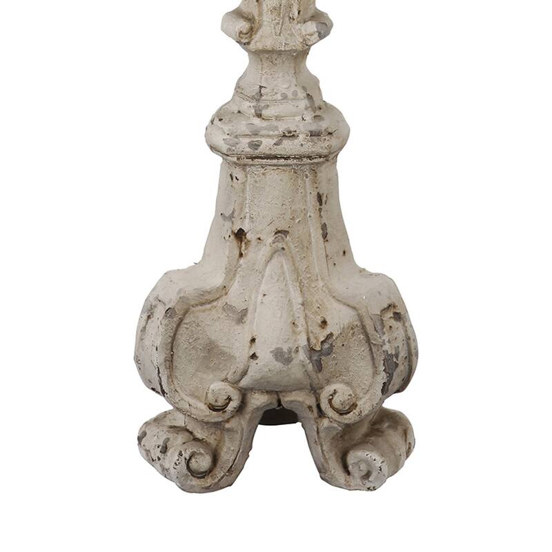 28 Inch Metal Candle Holder, Classical Turned Pedestal, Distressed White