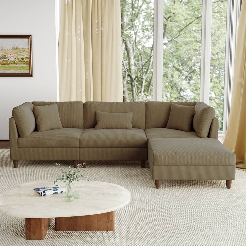 112" W Modern Upholstered Corduroy Modular Sectional Sofa