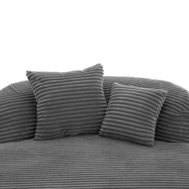 Curved Chaise Lounge Sofa with 2 Pillows, Corduroy Upholstered Sofa Bed Extra-deep Seat Single Sofa Recliners Boneless Couch