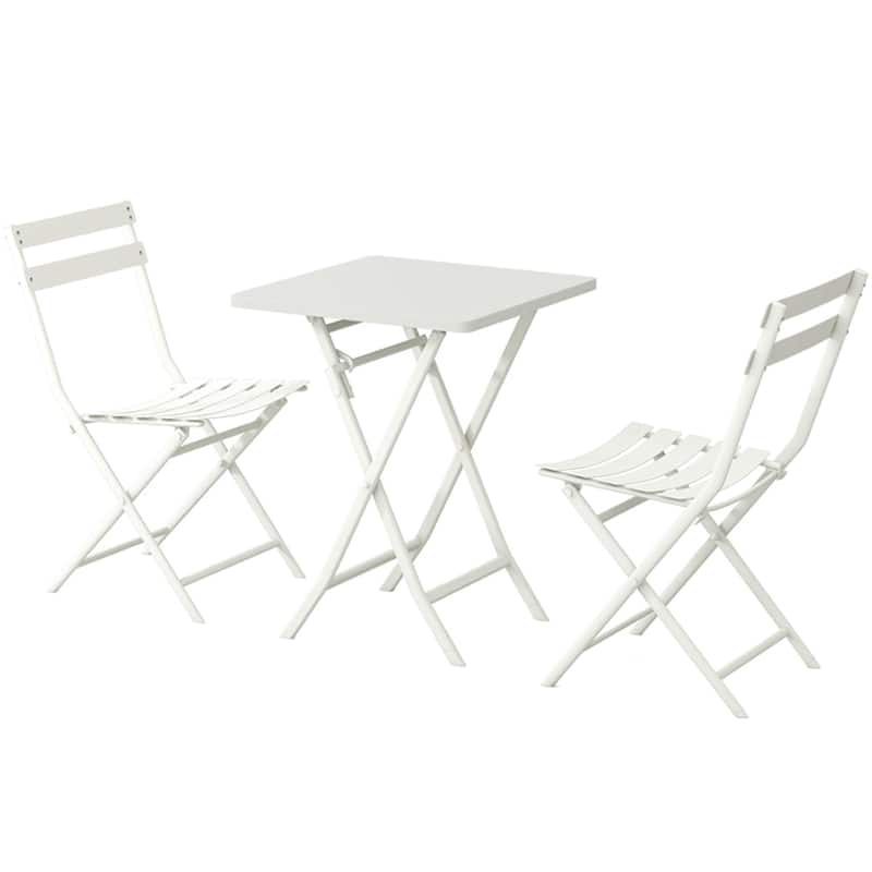 3 Piece Patio Bistro Set of Foldable SquareTable and Chairs - White