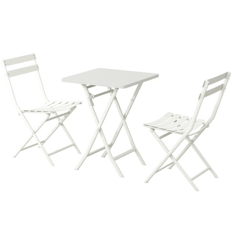 3 Piece Patio Minimalist Bistro Set Foldable Square Table & Chairs - 3-Piece - White