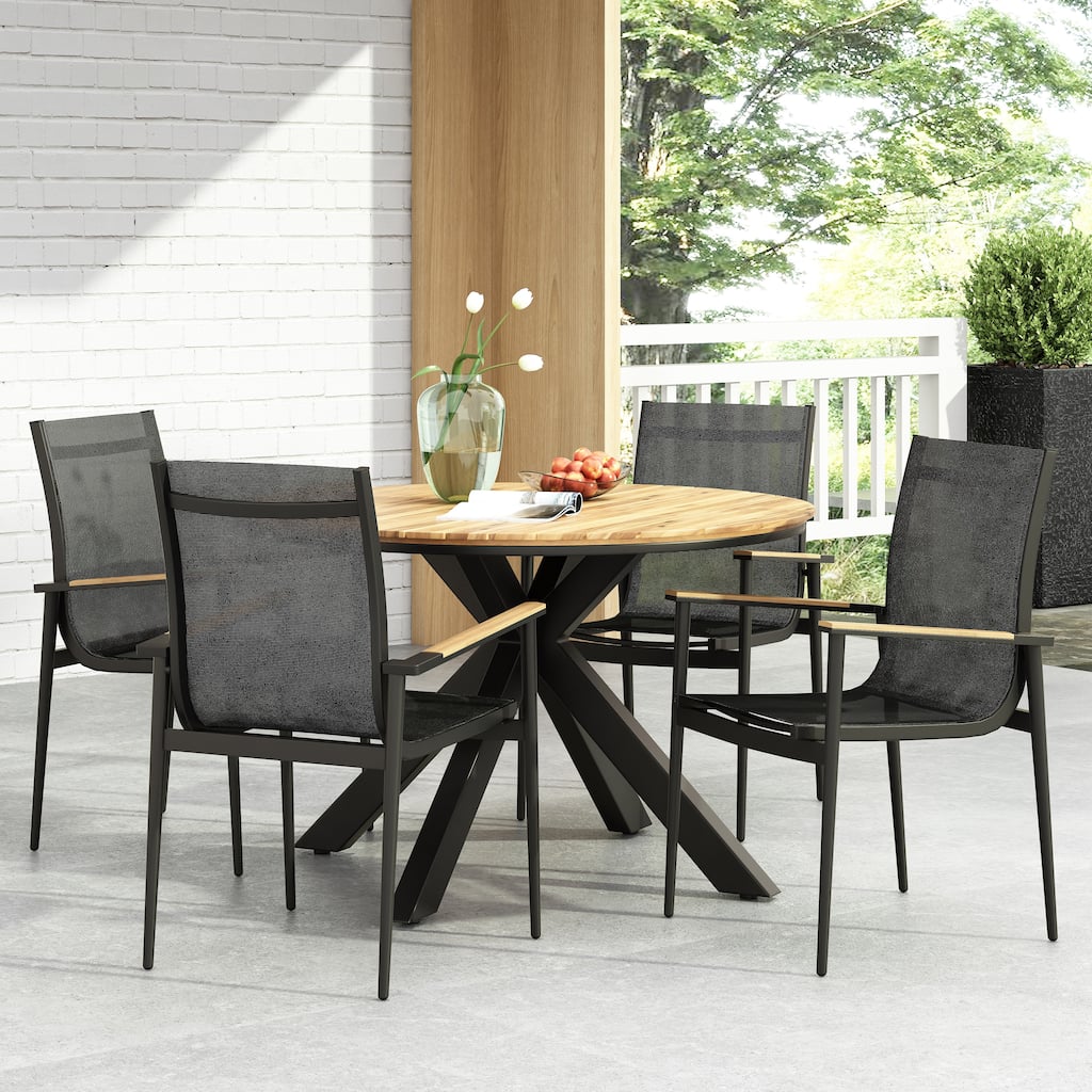 Stetson Mesh and Acacia Wood Outdoor 5 Piece Dining Set by Christopher Knight Home