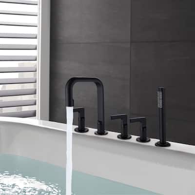 3-Handle Deck-Mount Roman Tub Faucet with Hand Shower
