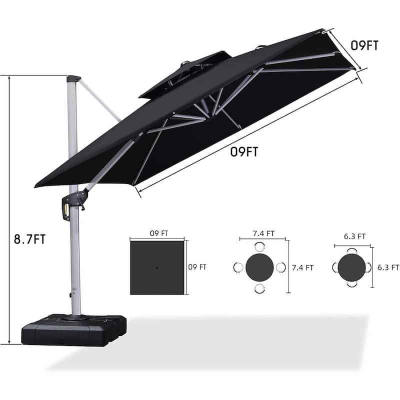 PURPLE LEAF 9ft Square Patio Umbrella Cantilever Umbrella with Base Included
