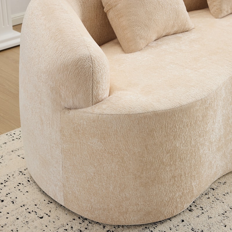 Beige Curved Loveseat Sofa With Round Armrest, Compression Couch With 2 Pillows, Cream Couch For Small Space