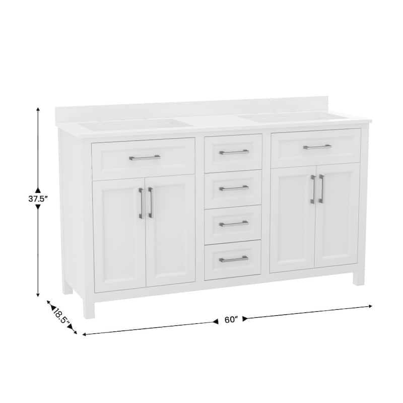 Bathroom Vanity with 2 Sinks, 2 Storage Cabinets, and 6 Drawers - 18.5"D x 60"W x 37.5"H