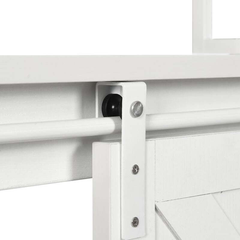 65" Tall Bakers Rack with Sliding Storage Drawer Barn Door & Shelf