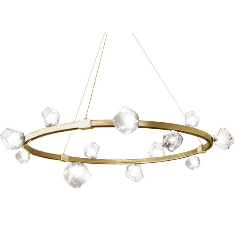 12 Light Chandelier - Aged Brass Finish, Clear Glass Shades, Adjustable Height - 14