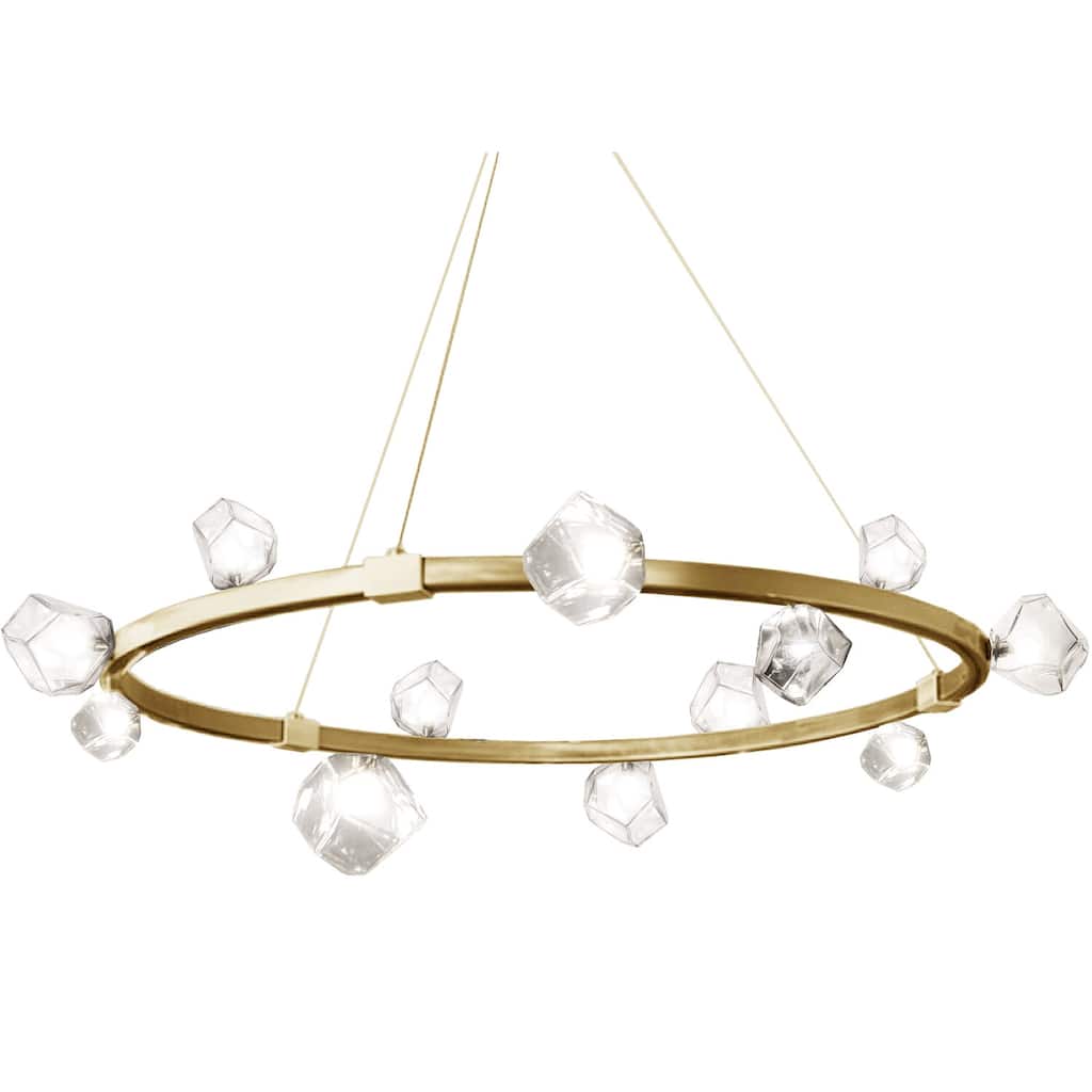 12 Light Chandelier - Aged Brass Finish, Clear Glass Shades, Adjustable Height - 14