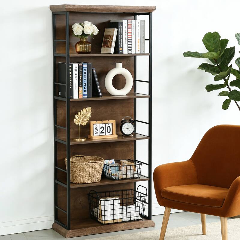 70.86" H 5-Tier Standard Bookcase with Storage for Living Room & Home Office