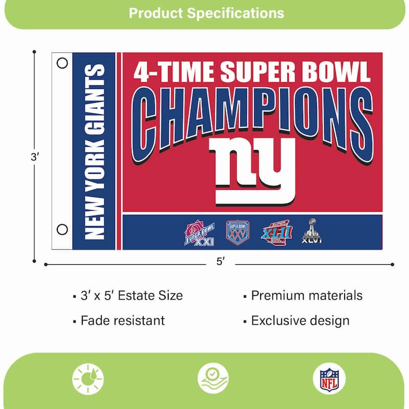 New York Giants Single Sided Flag w/ 2 Grommets, 3'x5'