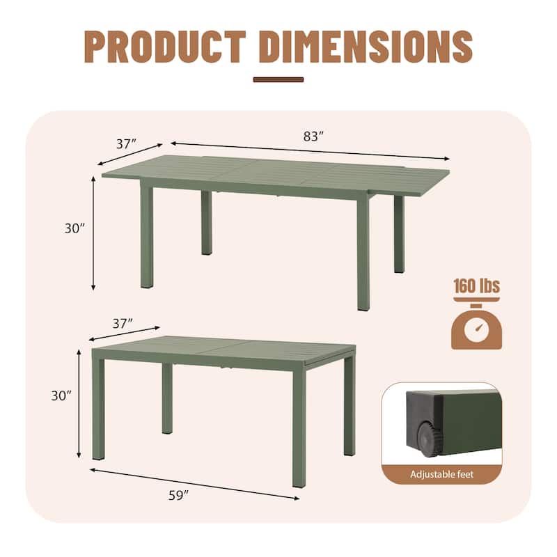 Outdoor Dining Set 9-Piece Stackable Plastic Lightweight Dining Armchair and Extendable Dining Table