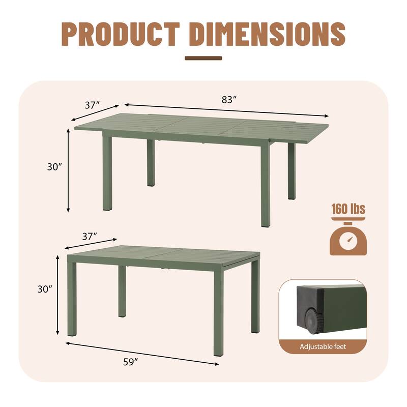Outdoor Dining Set 9-Piece Stackable Plastic Lightweight Dining Chair and Extendable Dining Table