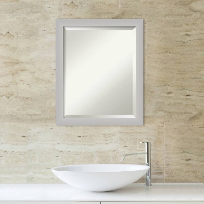 Beveled Wood Bathroom Wall Mirror - Low Luster Silver Frame - Low Luster Silver