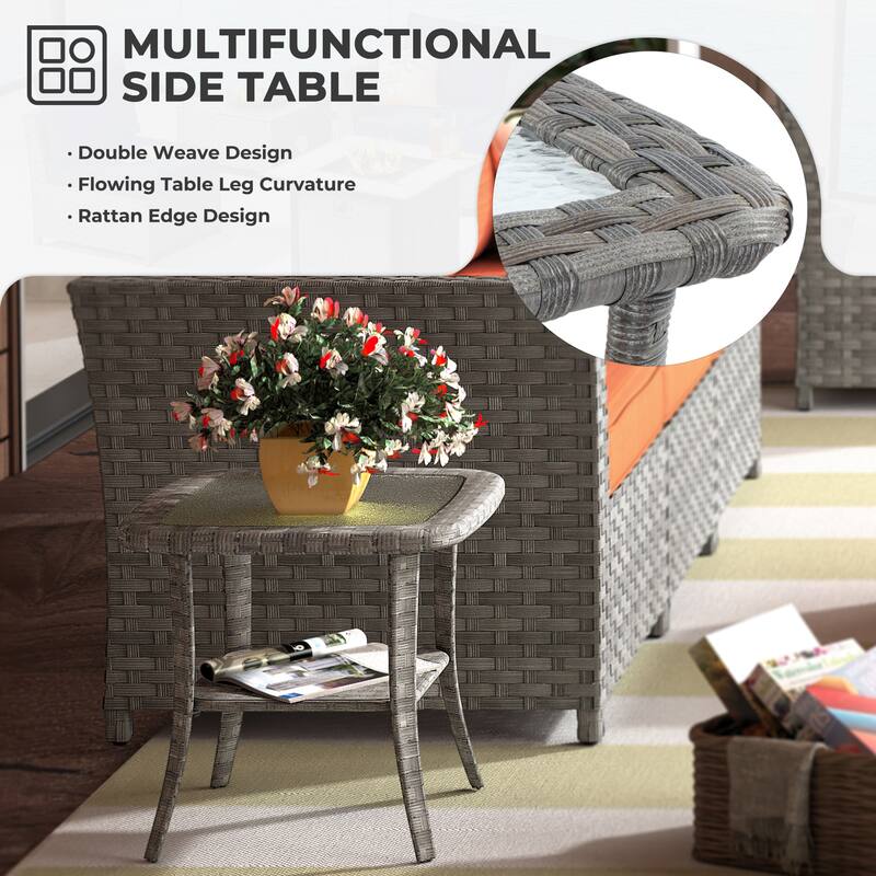 HOOOWOOO 10-piece Wicker Patio Furniture Outdoor Sectional Sofa Set with Fire Pit