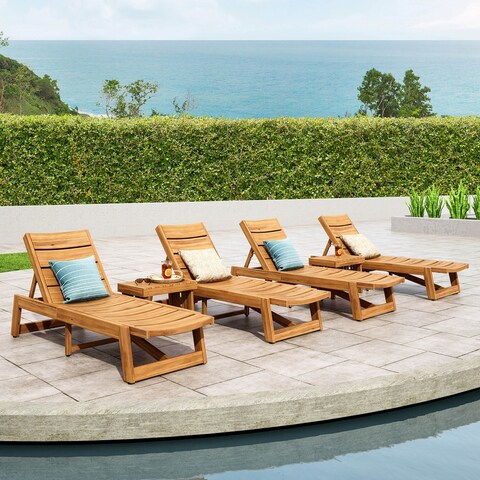 Kyoto Outdoor Acacia Wood 6 Piece Chaise Lounge Set by Christopher Knight Home