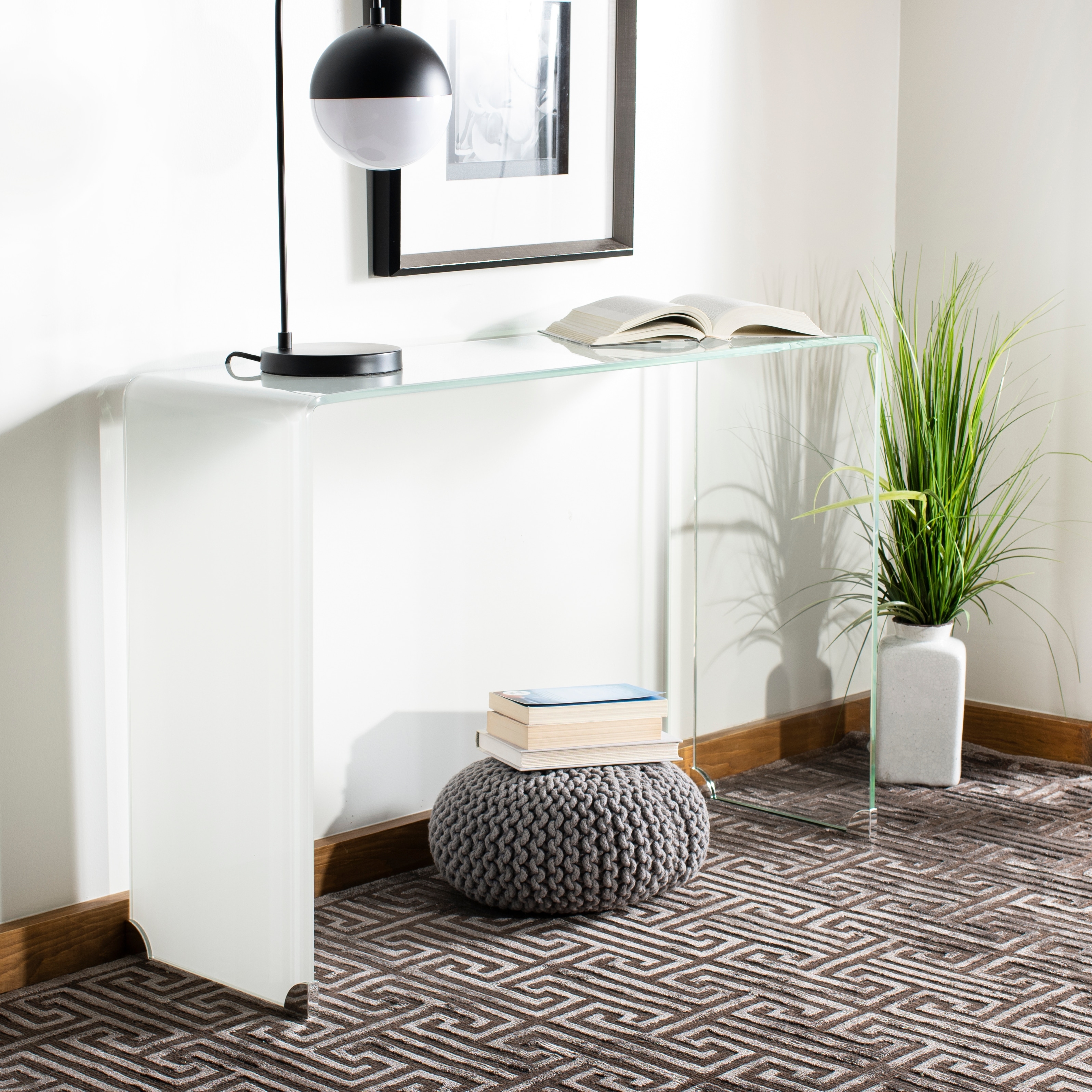 SAFAVIEH Crysta Ombre Glass Console Table Clear White 43.3