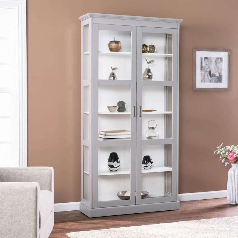 SEI Furniture Barhugh Transitional Gray Wood Curio Cabinet
