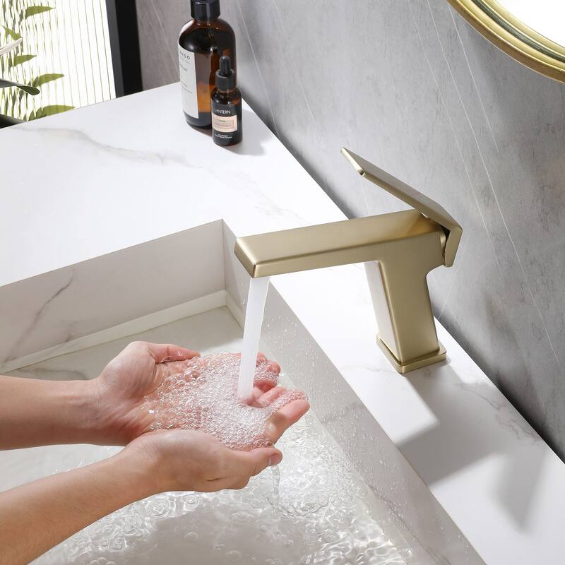 Single Hole Bathroom Sink Faucet Brass Single Handle Modern Bathroom Vanity Basin Faucets Brushed Gold