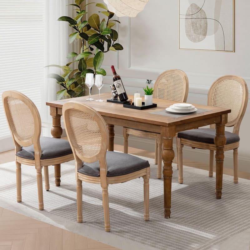 Upholstered French Style Nailhead Dining Chairs(Set of 6) - DarkGrey Linen Set of 4