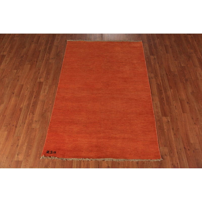 Orange Gabbeh Modern Rug Hand-Knotted Contemporary Wool Carpet - 3'10" x 5'10"