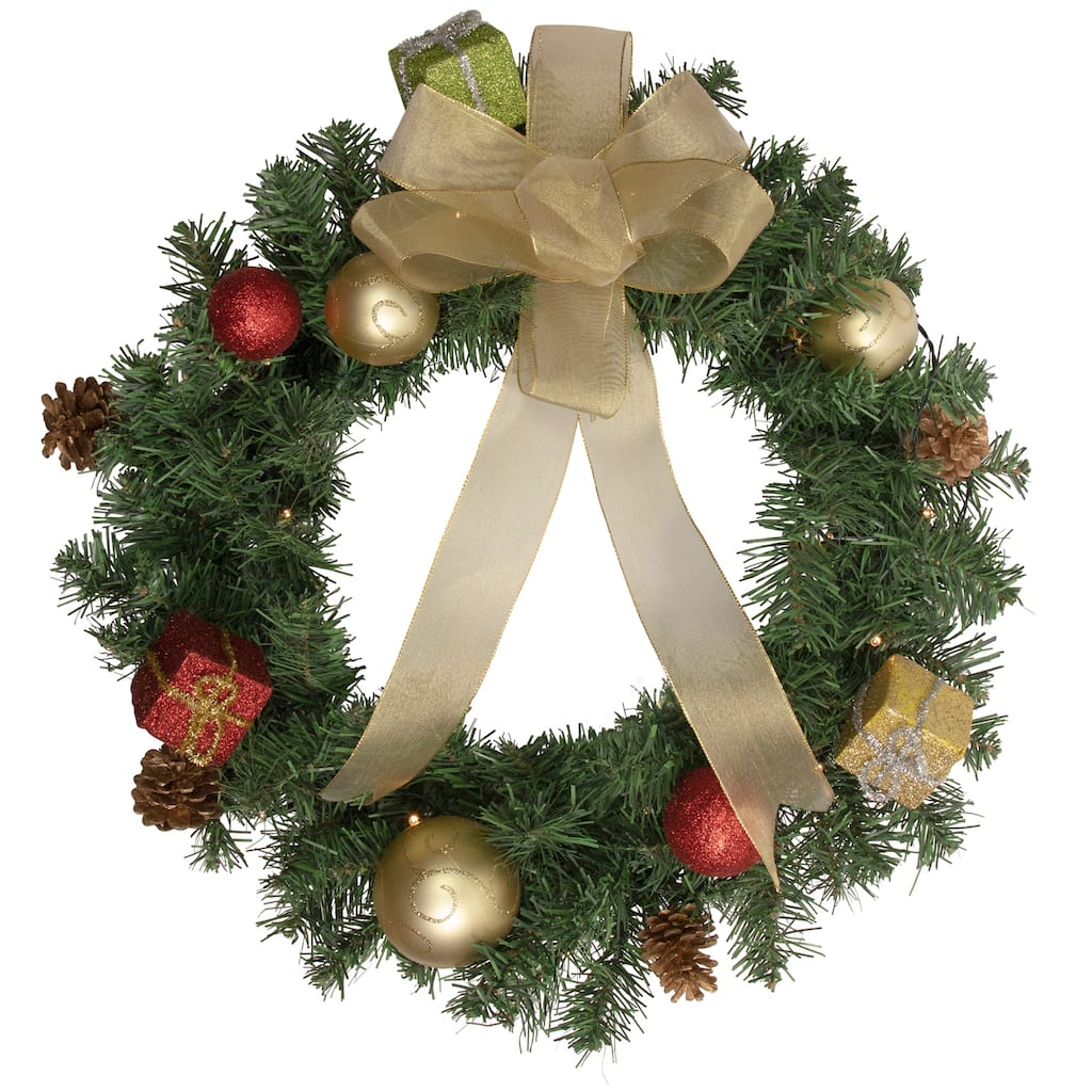 Pre-Lit Pine Cone Artificial Christmas Wreath - 24", Clear LED Lights