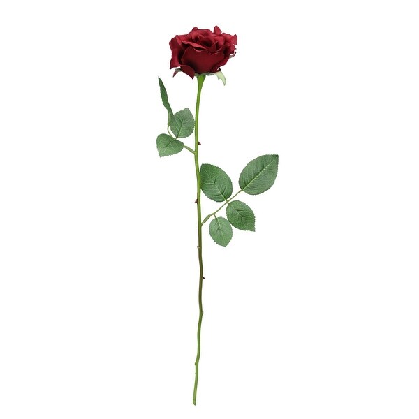 23" Artificial Single Long Stem Burgundy Blooming Rose Pick - N/A
