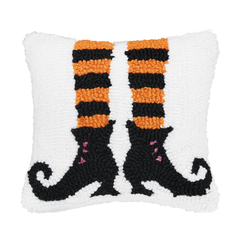 Witch Feet Halloween Hooked Throw Pillow