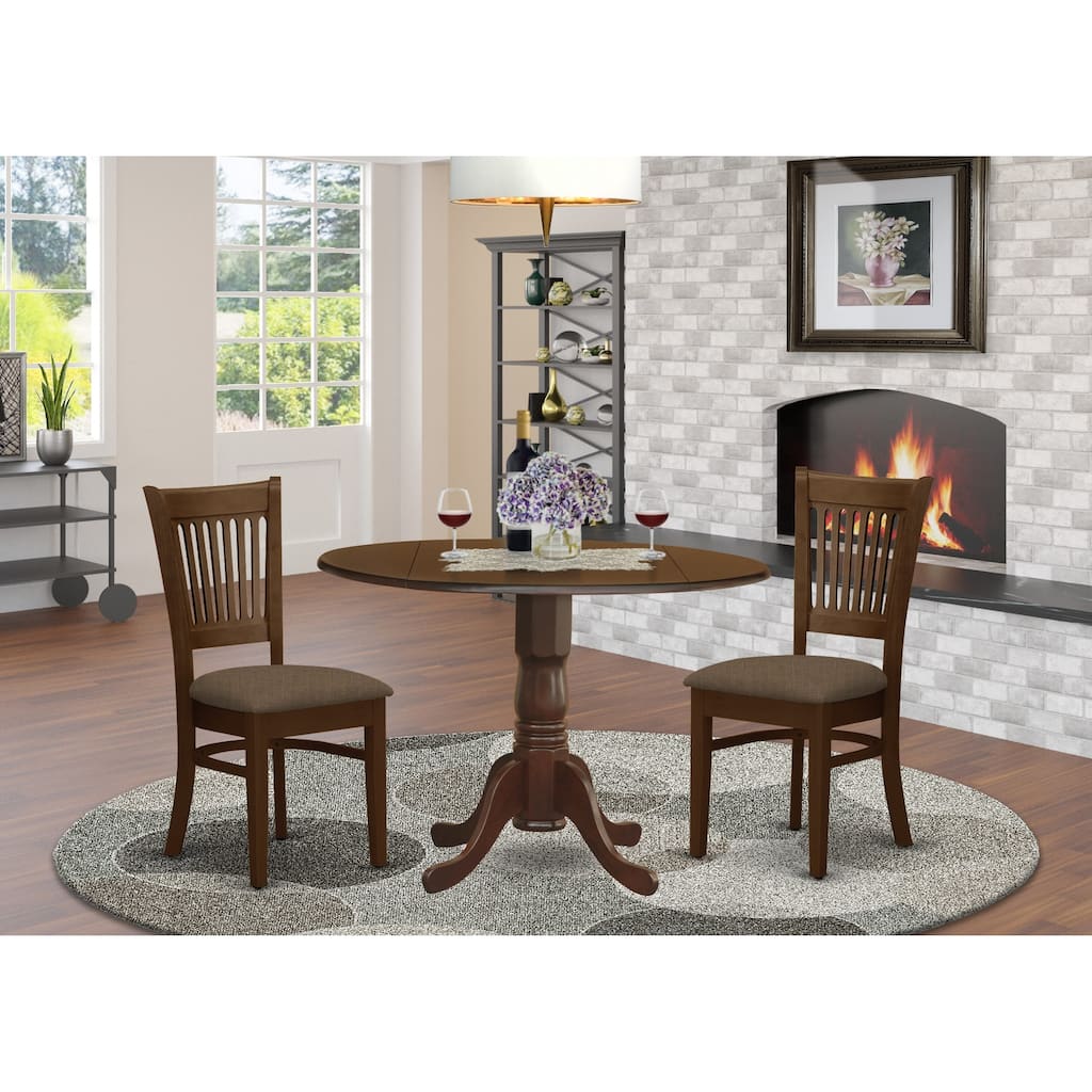 East West Furniture 3 Piece Kitchen Table Set Contains a Round Dining Room Table and 2 Kitchen Chairs, Espresso (Seat Options)