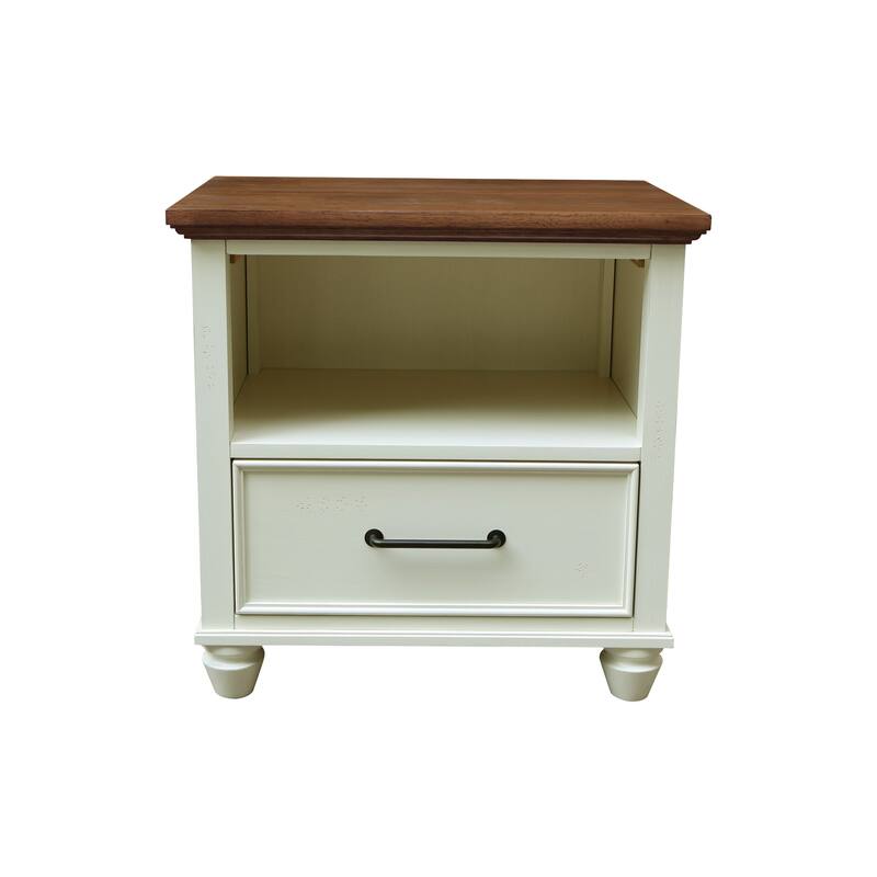 International Concepts Solid Wood 1-Drawer Nightstand - Hickory/Shell