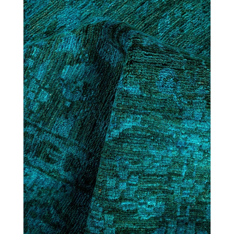 Overton Hand Knotted Wool Vintage Inspired Modern Contemporary Overdyed Blue Runner Rug - 3' 2" x 15' 1"