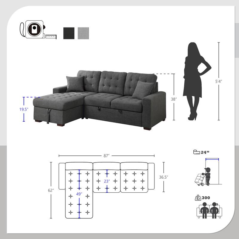 Miles 2-Piece Sectional Sofa Sleeper with Left Chaise