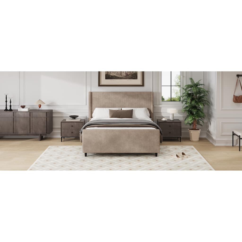50.7Inch High Headboard Corduroy Upholstered Bed Frame