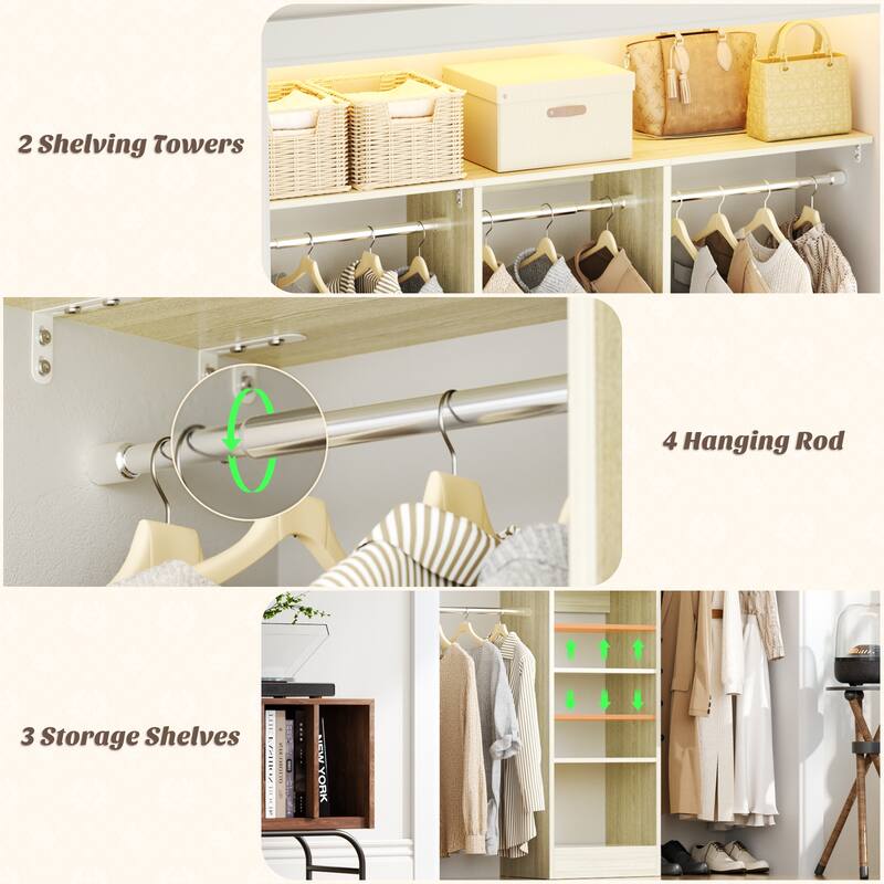 4 FT Closet Organizer with 4 Hanging Rods, Small Closet System with Storage Shelves