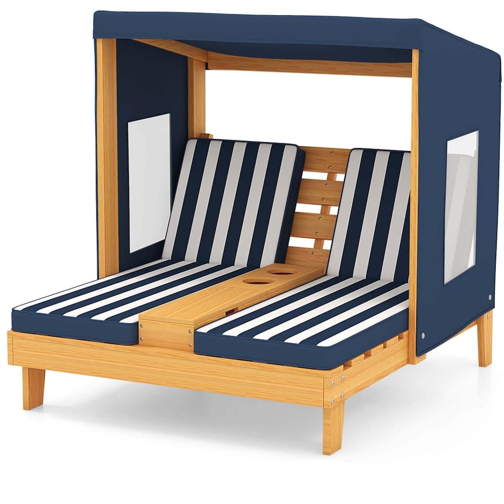 Costway Kids Double Chaise Lounge Patio Lounge Chair with Cup Holders