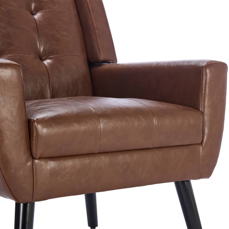 PU Ergonomic Accent Chair with Curved Back and Black Wood Legs, 250lb Capacity