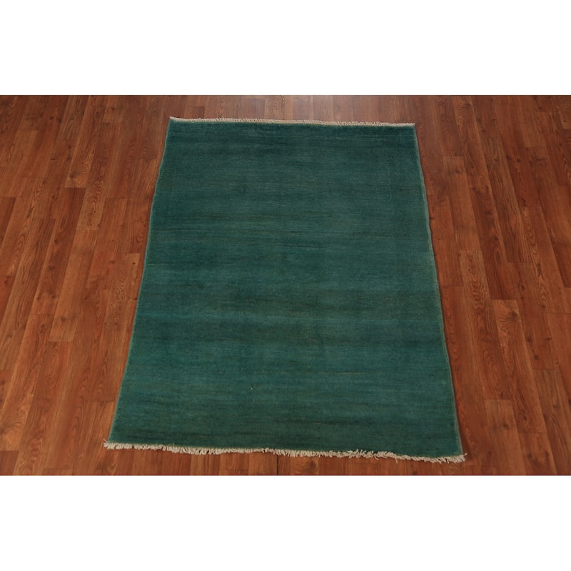Hand Knotted Oriental 100% Wool Carpet Modern Stripe Green Gabbeh Area Rug - 4' 5'' X 3' 4''