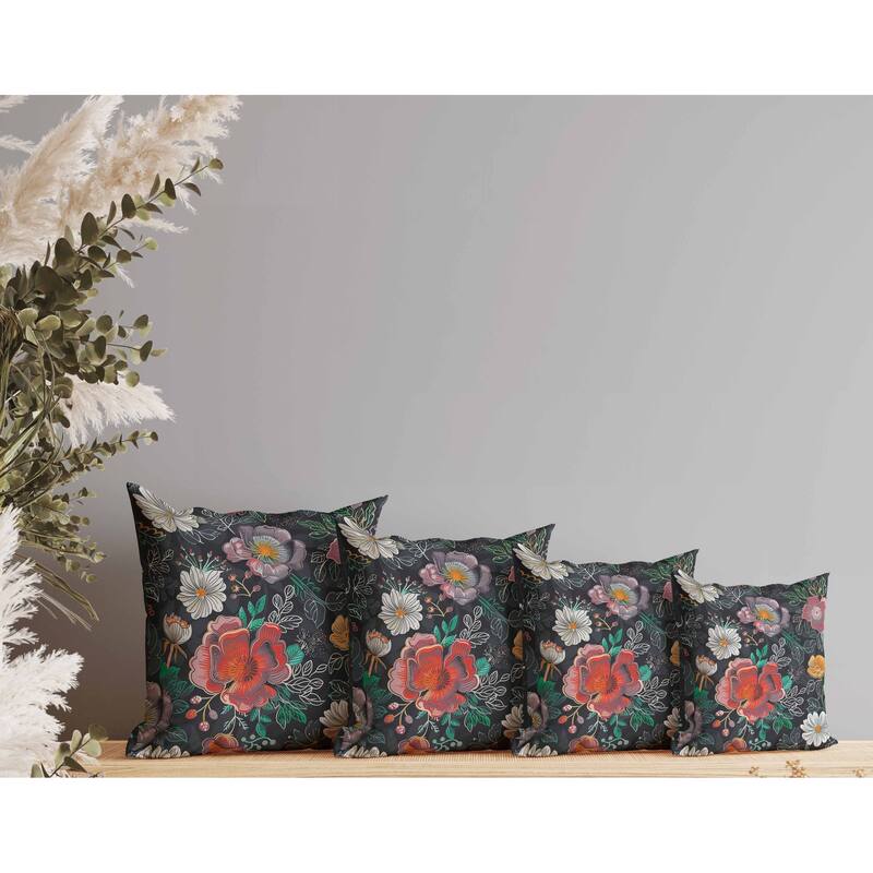 Starlight Florals Faux Suede Reversible Throw Pillow Gray and Orange