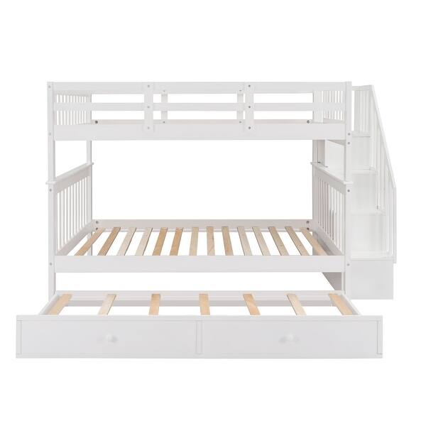slide 2 of 14, Bunk Bed with Trundle, Storage Staircase and Guardrail, White White