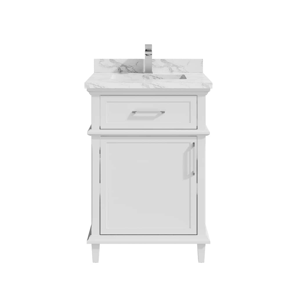 HOROW Eviora 24 in. Single Sink Freestanding White Bath Vanity with White Cultured Marble Top Assembled