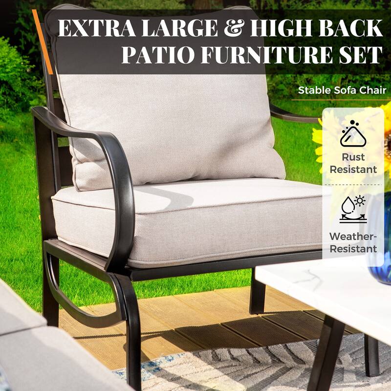 MAISON ARTS 5/7/9-Seat Patio Conversation Set, Outdoor Sofa Set with Single Sofa Chairs, 3-Seater Sofa, Ottoman and Coffee Table