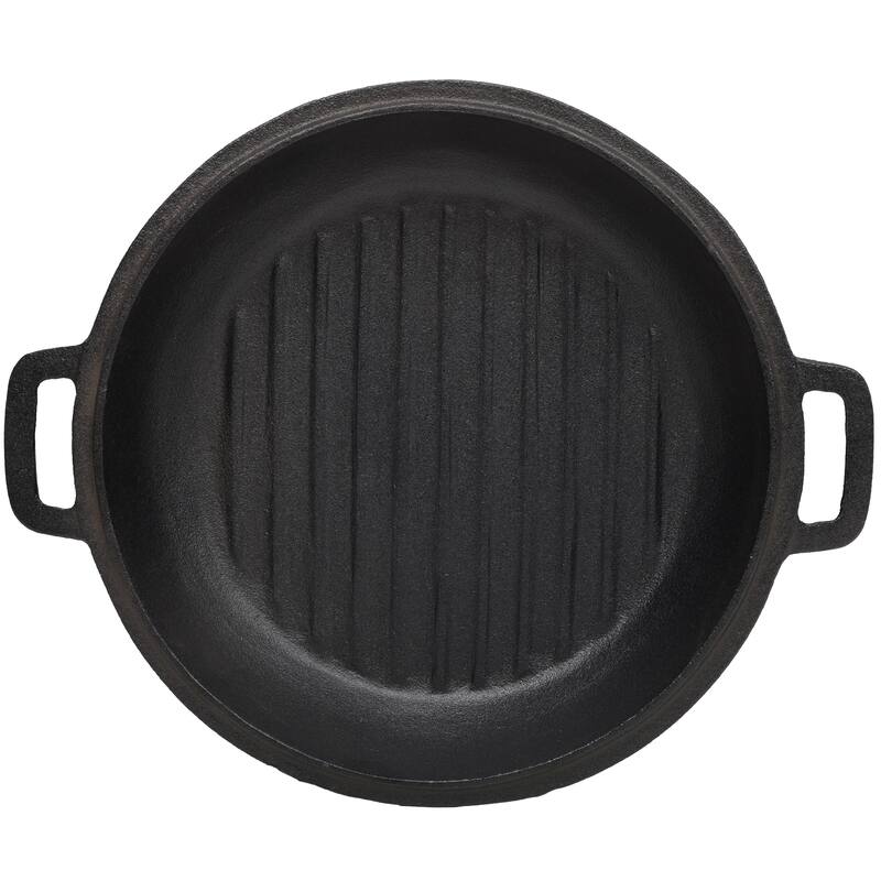 3-IN-1 Pre-Seasoned Cast Iron Dutch Oven with 2 Silicone Handle Covers and Lid Lifter, 5QT Outdoor Deep Pot and Skillet Lid