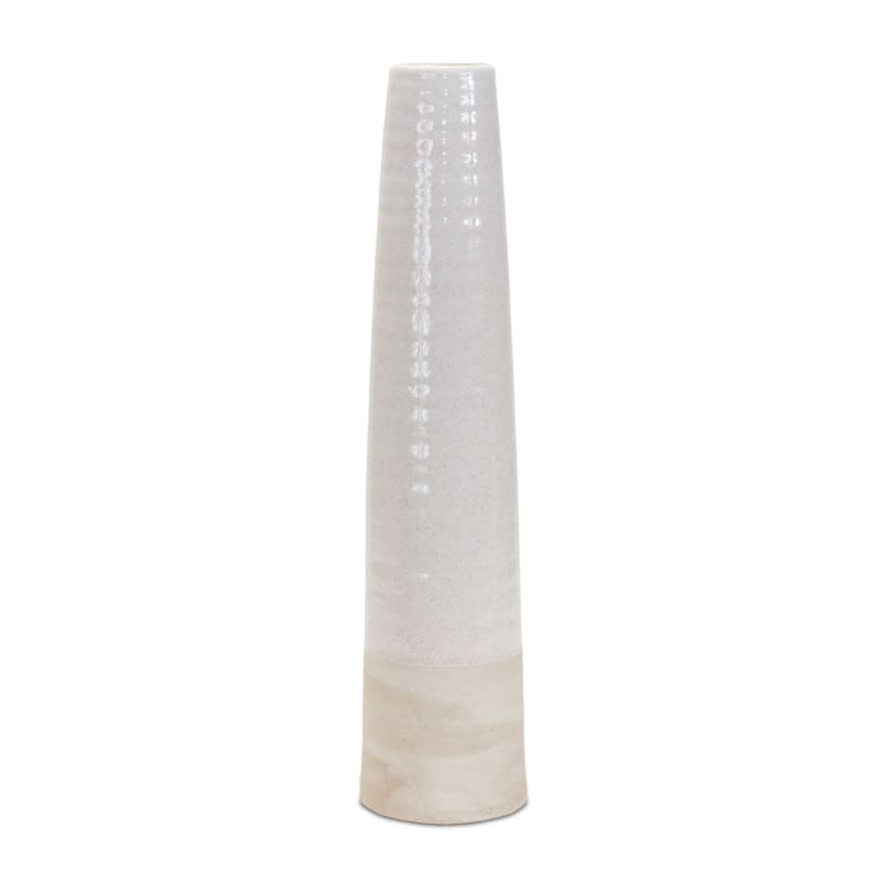 20" White And Sand Stoneware Tapered Cylinder Floor Vase - 4.50