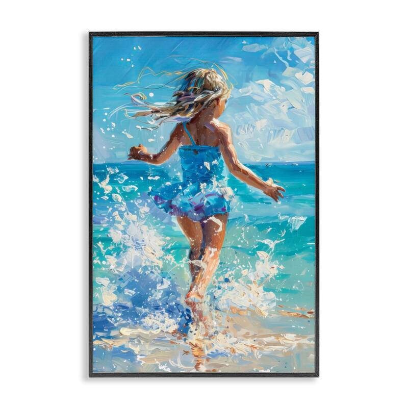 Stupell Girl Splashing on Shore Framed Giclee Art Design By LSR Design Studio - 12 x 18 - Black