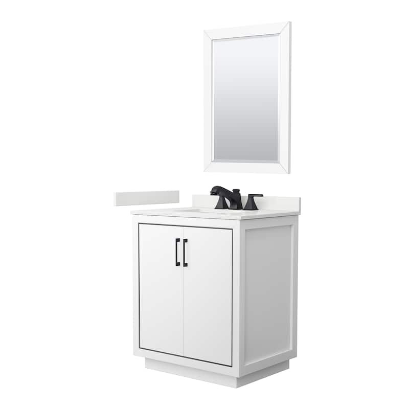 Icon 30-inch Single Vanity, Quartz Top, 24-inch Mirror - White, Black Trim, White Quartz Top