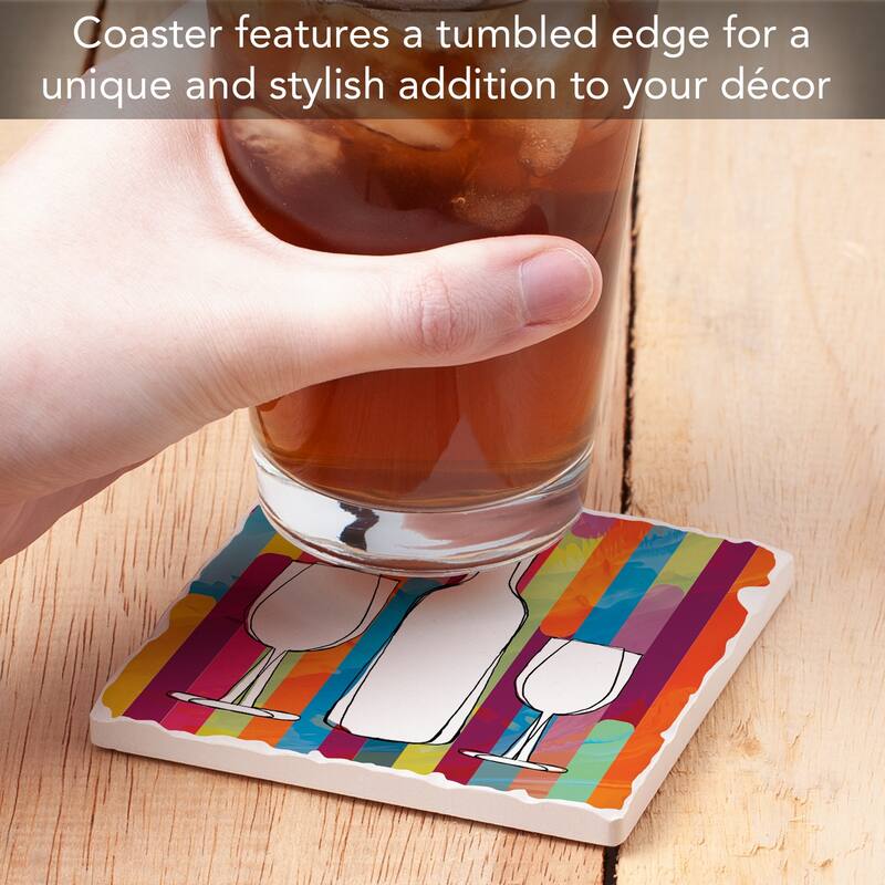 Silhouette Bottles 4 Pack Absorbent Stone Coasters with Cork Backing 4" Square Made in The USA Absorbent Wipes Clean